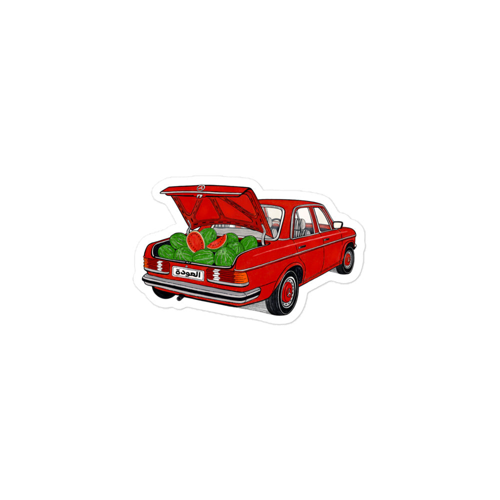 Awda watermelon bubble-free sticker, 3x3 inch, Palestinian heritage design by BOSA