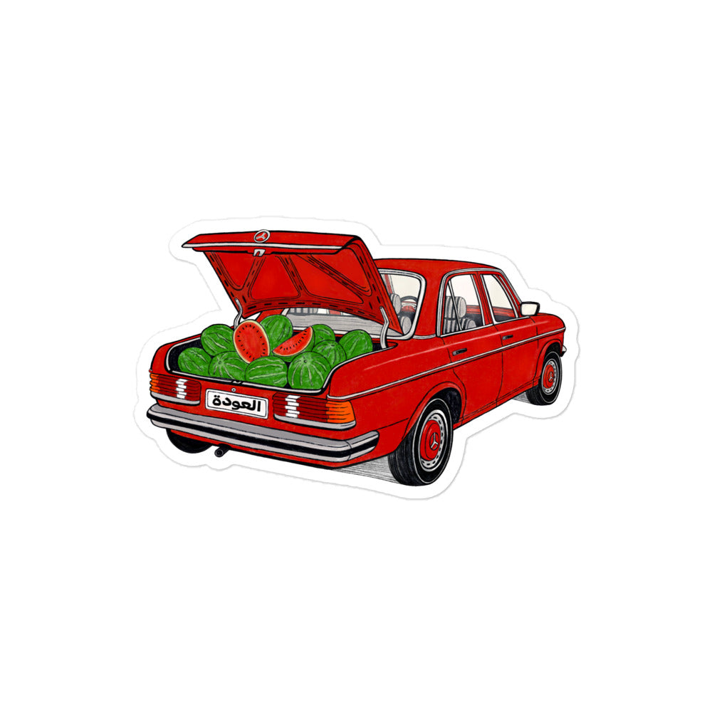 Awda watermelon bubble-free sticker, 4x4 inch, Palestinian heritage design by BOSA