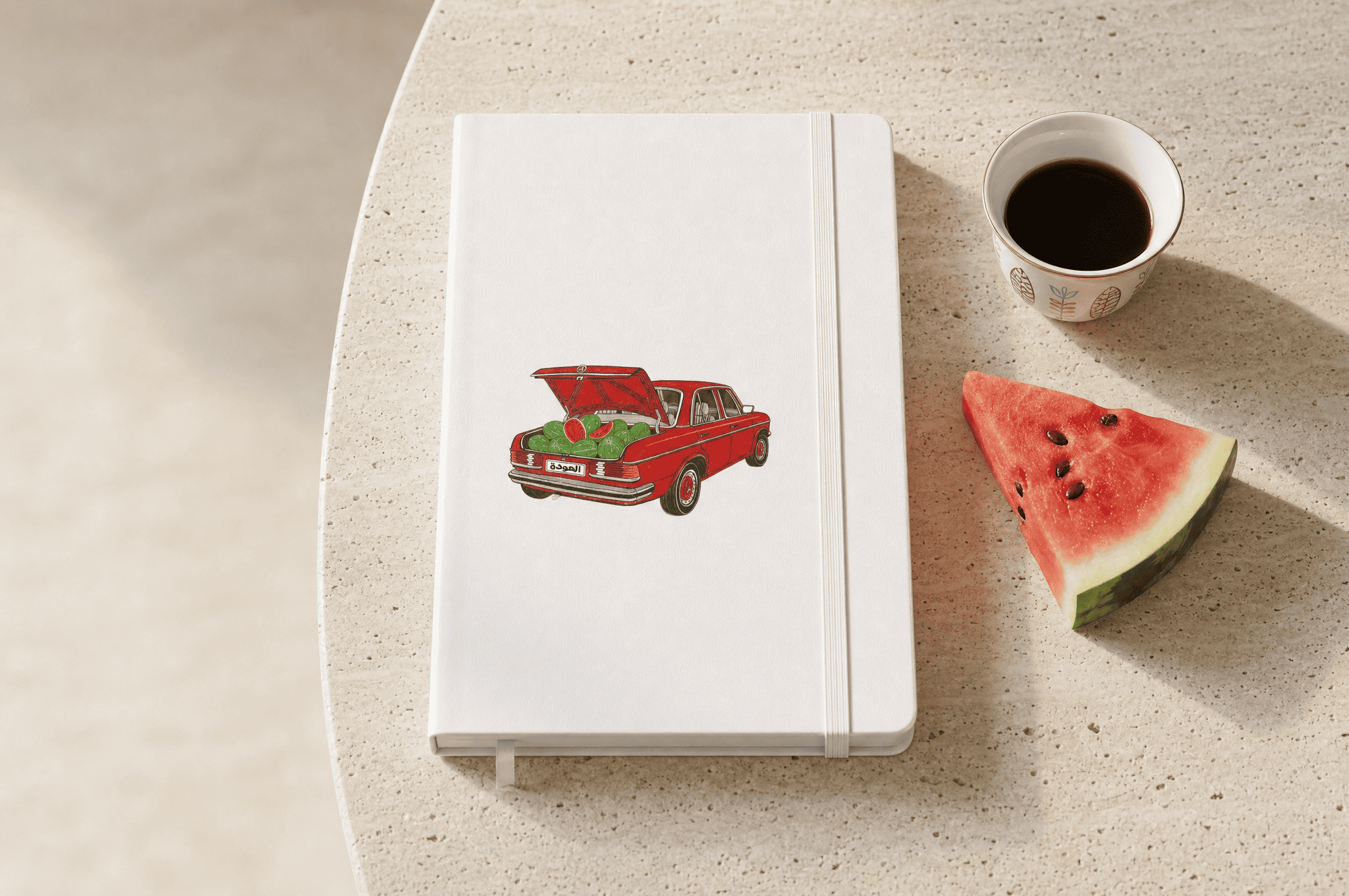 Awda watermelon hardcover bound notebook, Palestinian heritage stationery by BOSA