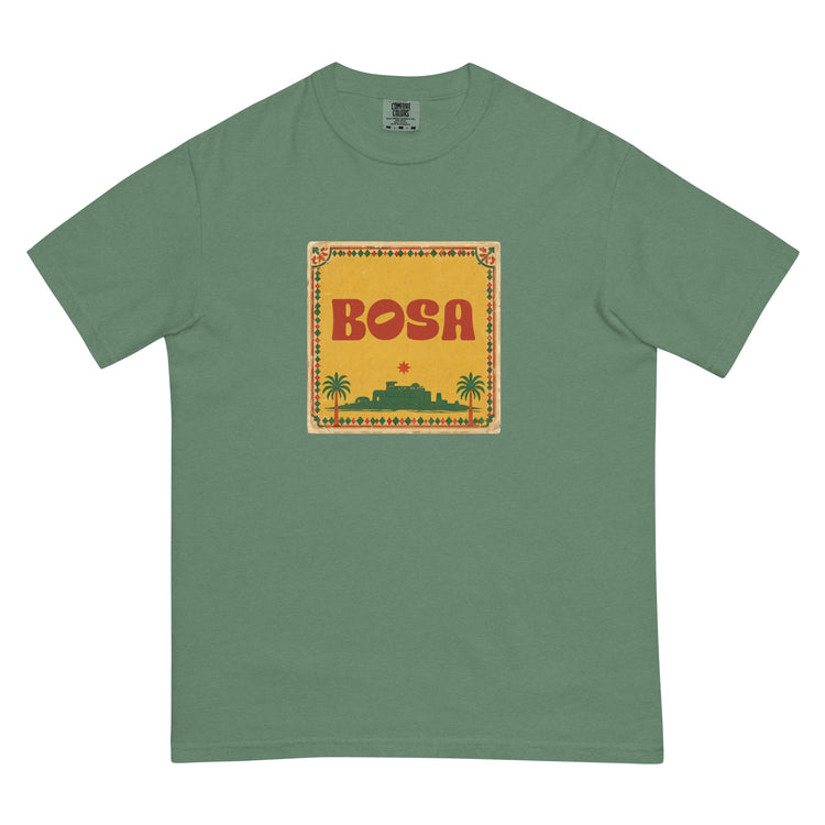 BOSA logo unisex heavyweight t-shirt in light green, front view, Arab diaspora apparel by BOSA