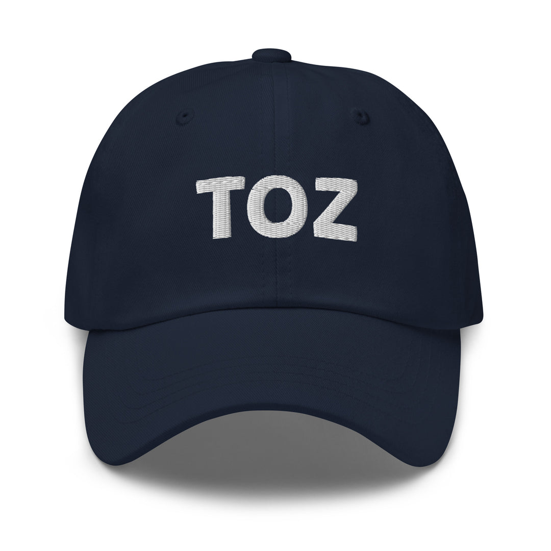 Toz embroidered dad hat in navy, front view, Arabic slogan cap by BOSA