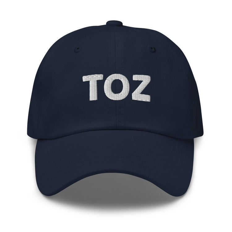 Toz embroidered dad hat in navy, front view, Arabic slogan cap by BOSA
