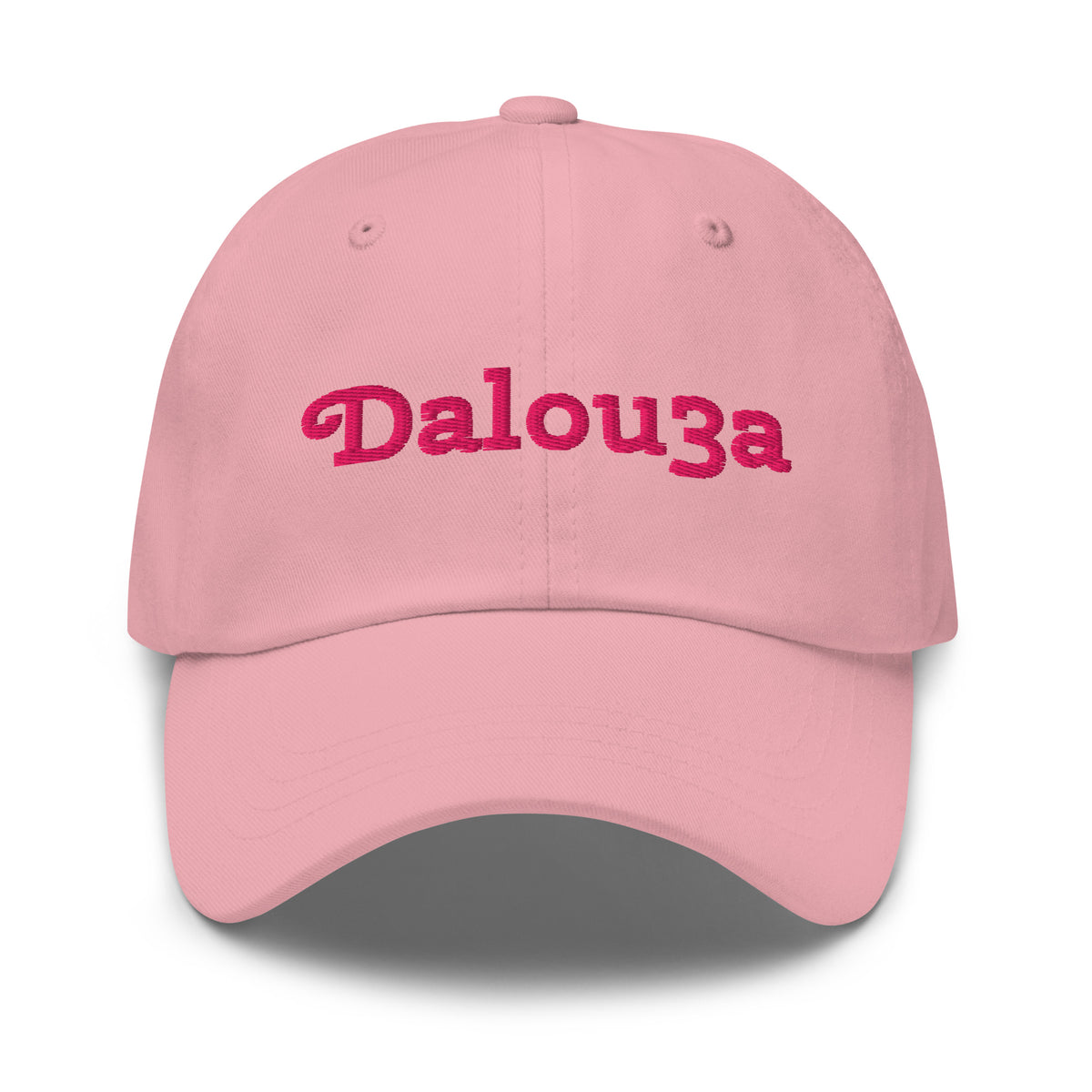 Dalou3a embroidered dad hat in pink, front view, Arabic slogan cap by BOSA