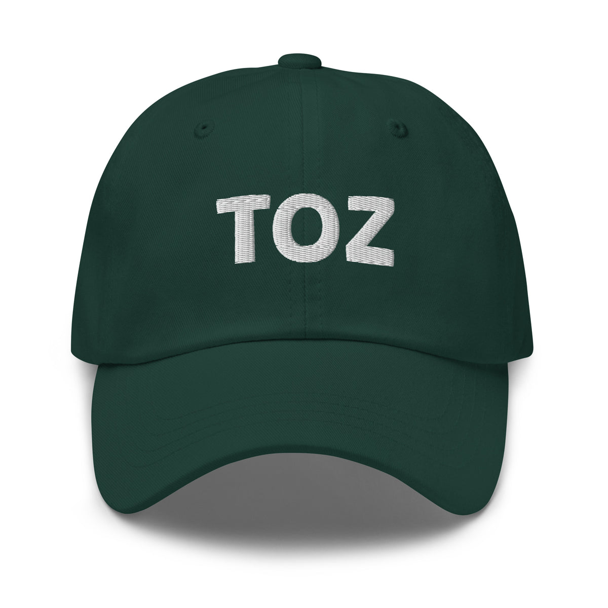Toz embroidered dad hat in spruce green, front view, Arabic slogan cap by BOSA