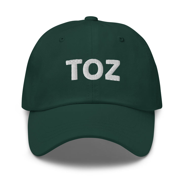 Toz embroidered dad hat in spruce green, front view, Arabic slogan cap by BOSA