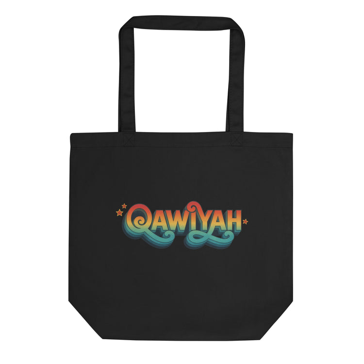 Qawiyah eco tote bag in black, front view, strong woman accessory by BOSA