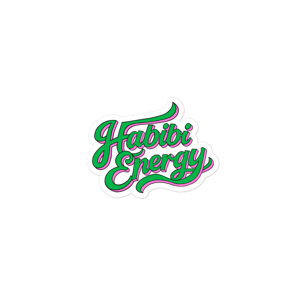 Habibi Energy dual color bubble-free sticker, 3x3 inch, Arabic slogan design by BOSA