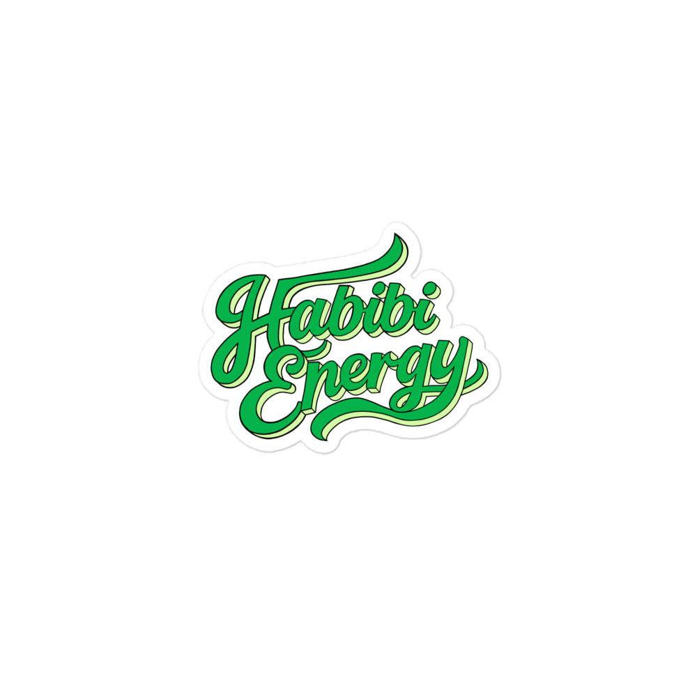 Habibi Energy bubble-free sticker, 3x3 inch, Arabic slogan design by BOSA