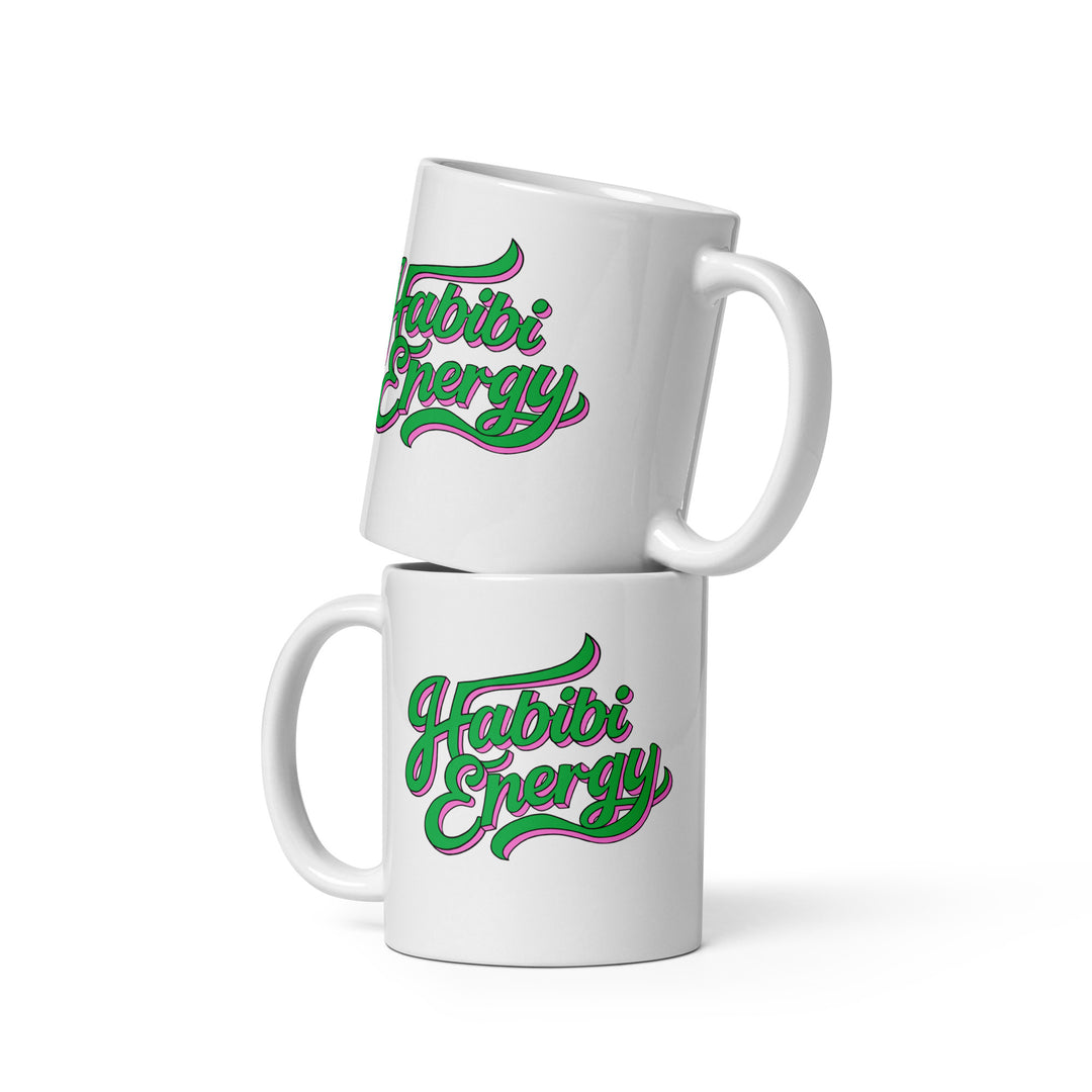 Habibi Energy white glossy mug, 11 oz, Arabic slogan gift by BOSA
