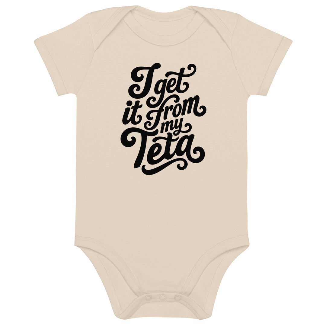 I Get It From My Teta organic cotton baby bodysuit in natural, Arab grandmother gift by BOSA