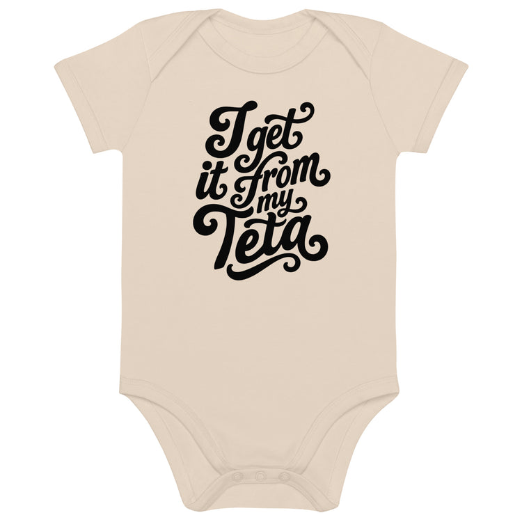 I Get It From My Teta organic cotton baby bodysuit in natural, Arab grandmother gift by BOSA