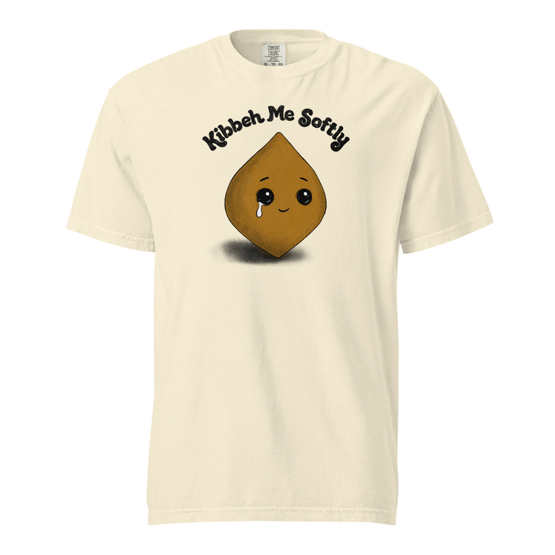 Kibbeh Me Softly heavyweight t-shirt in ivory, front view, Arab food humor apparel by BOSA