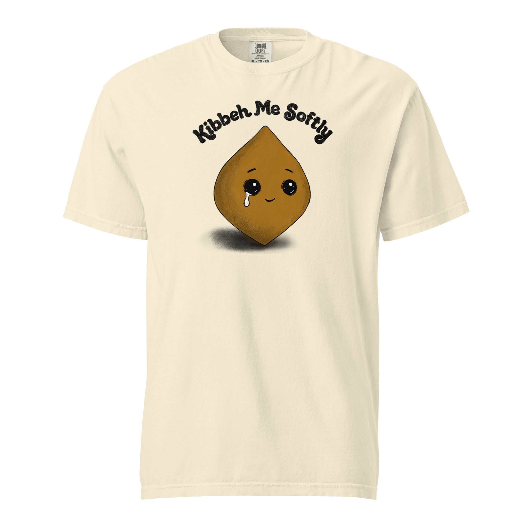 Kibbeh Me Softly heavyweight t-shirt in ivory, front view, Arab food humor apparel by BOSA