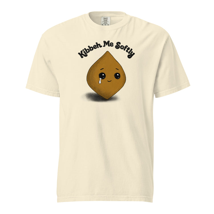 Kibbeh Me Softly heavyweight t-shirt in ivory, front view, Arab food humor apparel by BOSA