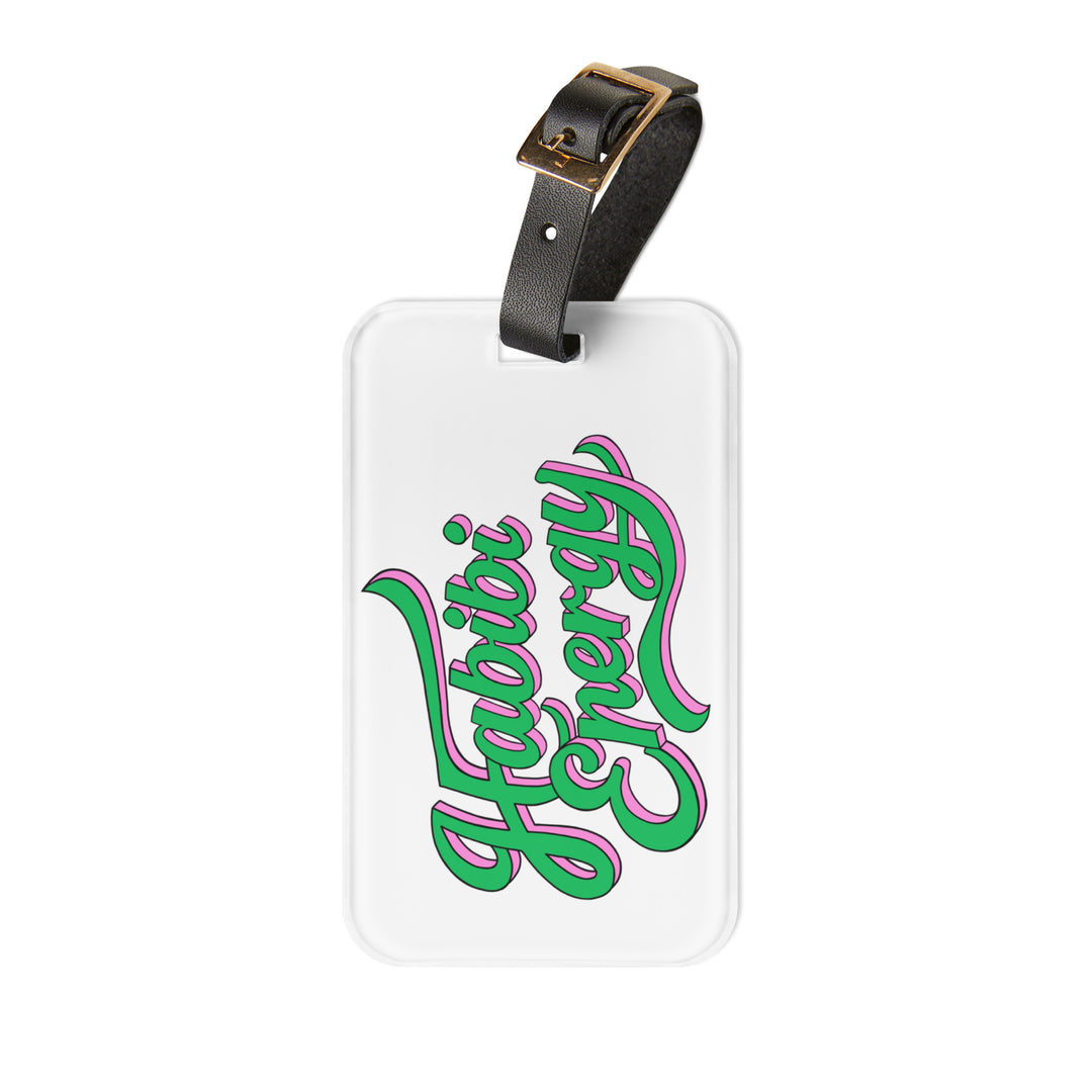 Habibi Energy luggage tag, Arabic slogan travel accessory by BOSA