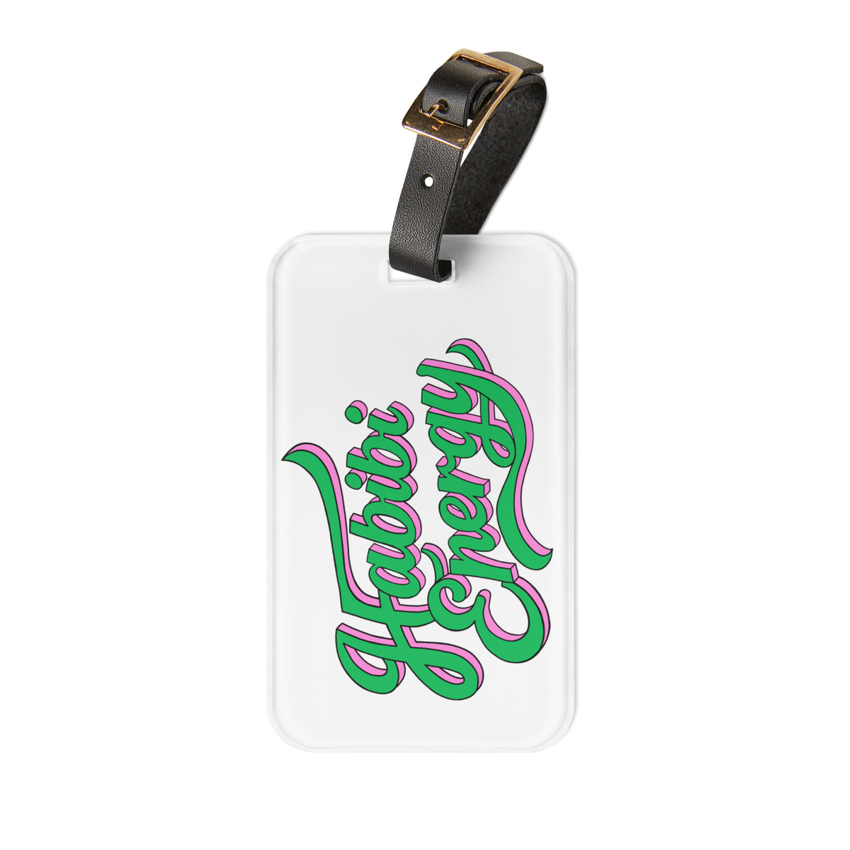 Habibi Energy luggage tag, Arabic slogan travel accessory by BOSA