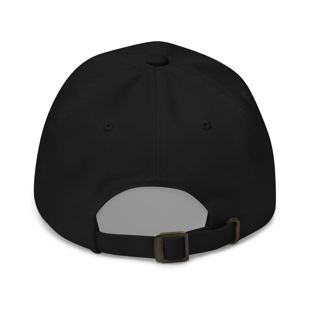 Mish Mushkali embroidered dad hat in black, back view, Arab humor cap by BOSA