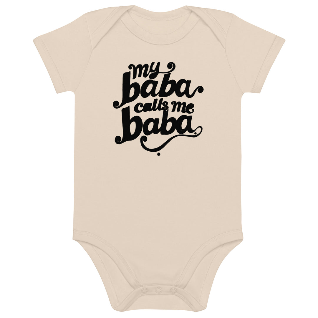 My Baba Calls Me Baba organic cotton baby bodysuit in natural, Arab family gift by BOSA