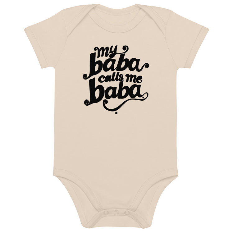 My Baba Calls Me Baba organic cotton baby bodysuit in natural, Arab family gift by BOSA