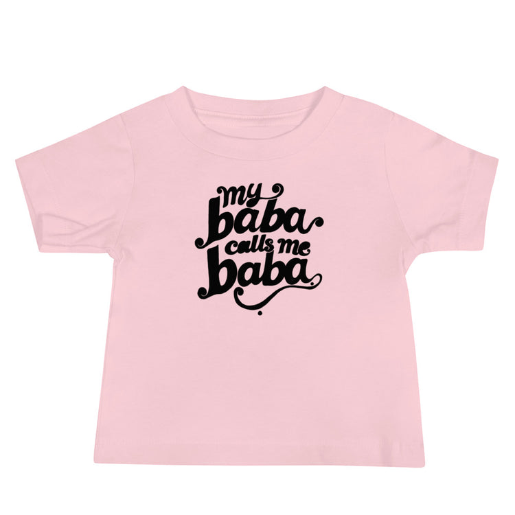 My Baba Calls Me Baba short sleeve baby tee in pink, front view, Arab family gift by BOSA
