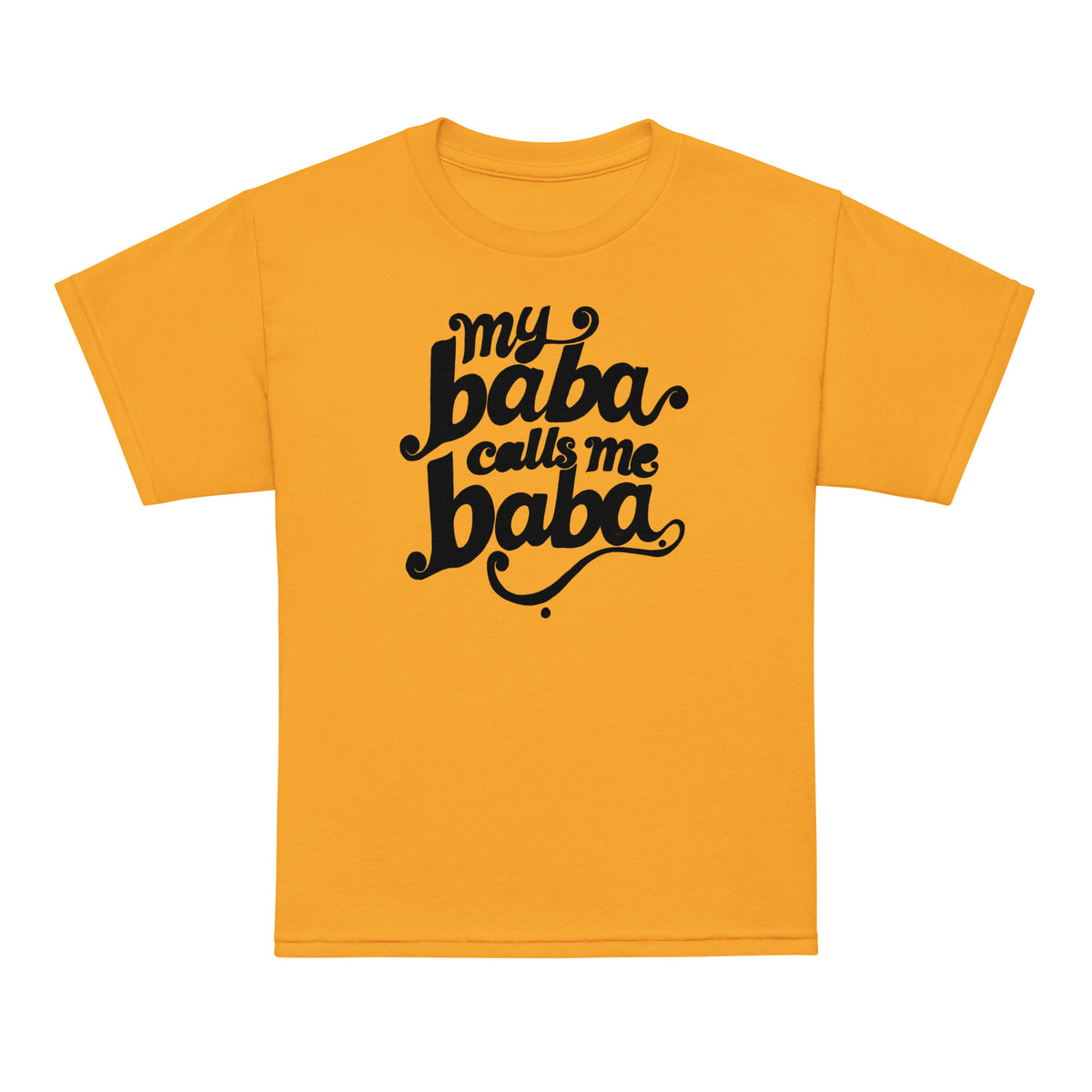 My Baba Calls Me Baba youth t-shirt in gold, front view, Arab family kids clothing by BOSA