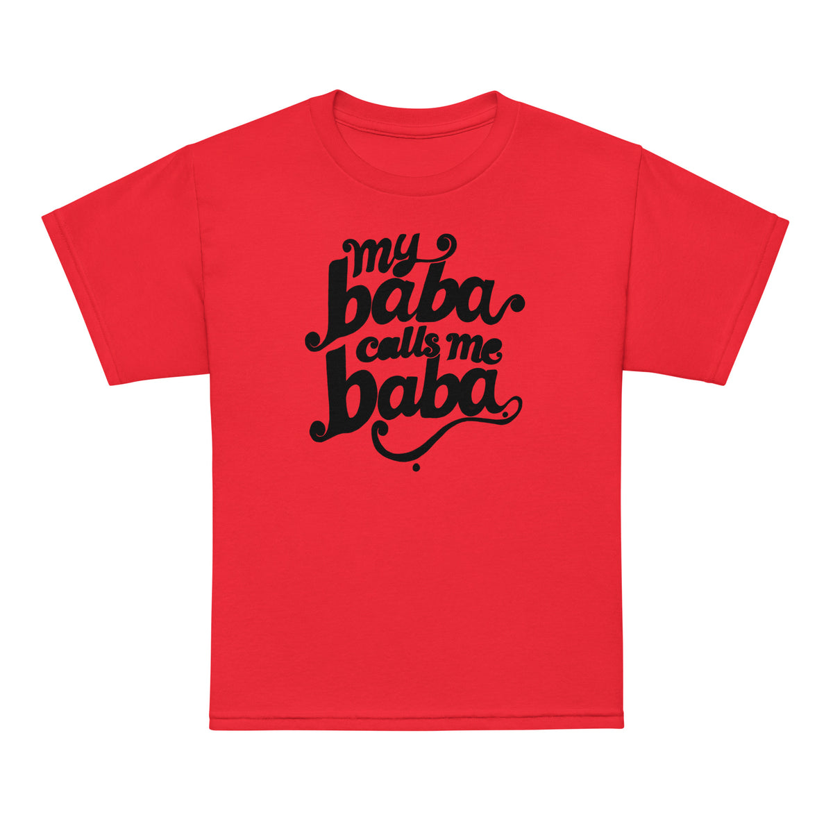 My Baba Calls Me Baba youth t-shirt in red, front view, Arab family kids clothing by BOSA