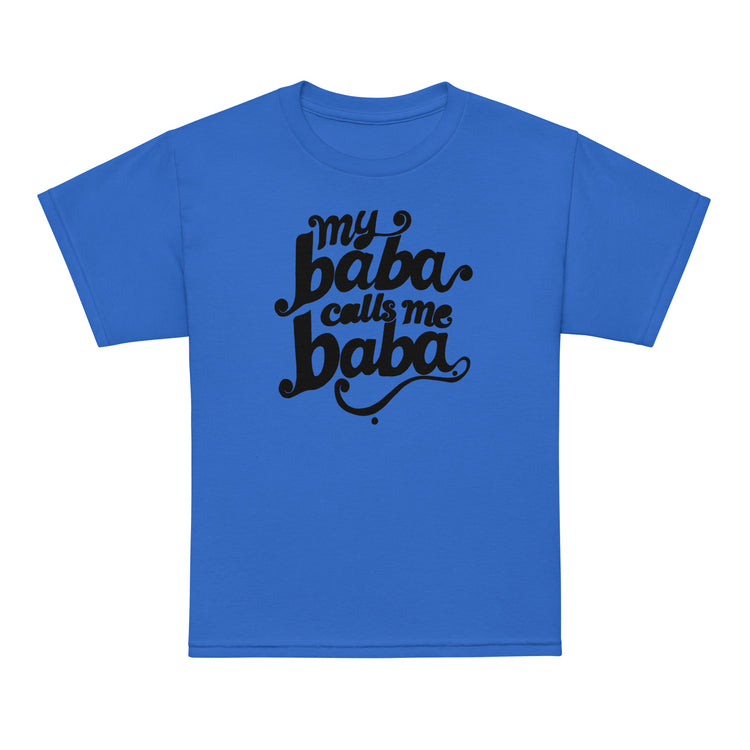 My Baba Calls Me Baba youth t-shirt in royal blue, front view, Arab family kids clothing by BOSA
