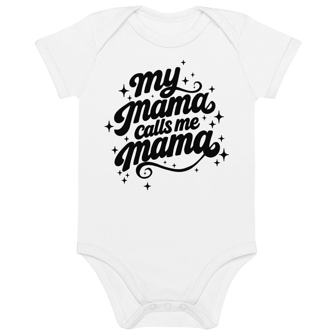 My Mama Calls Me Mama organic cotton baby bodysuit in white, Arab family gift by BOSA
