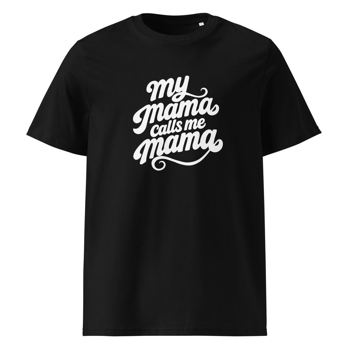 My Mama Calls Me Mama unisex cotton t-shirt in black, front view, Arab mom slogan apparel by BOSA