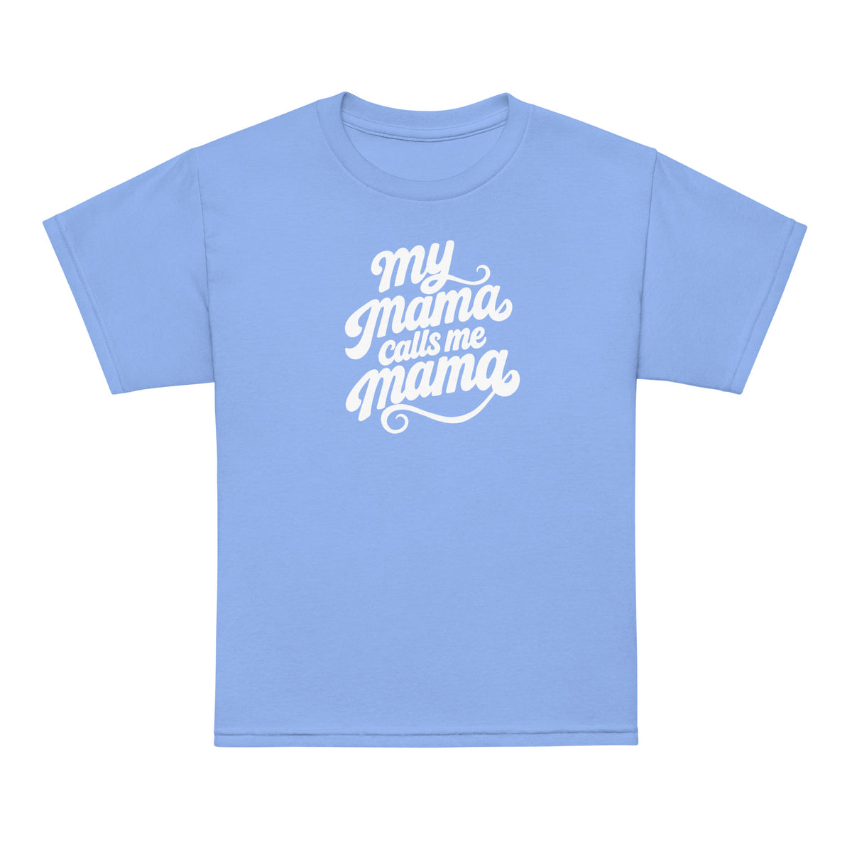 My Mama Calls Me Mama youth t-shirt in Carolina blue, front view, Arab family kids clothing by BOSA