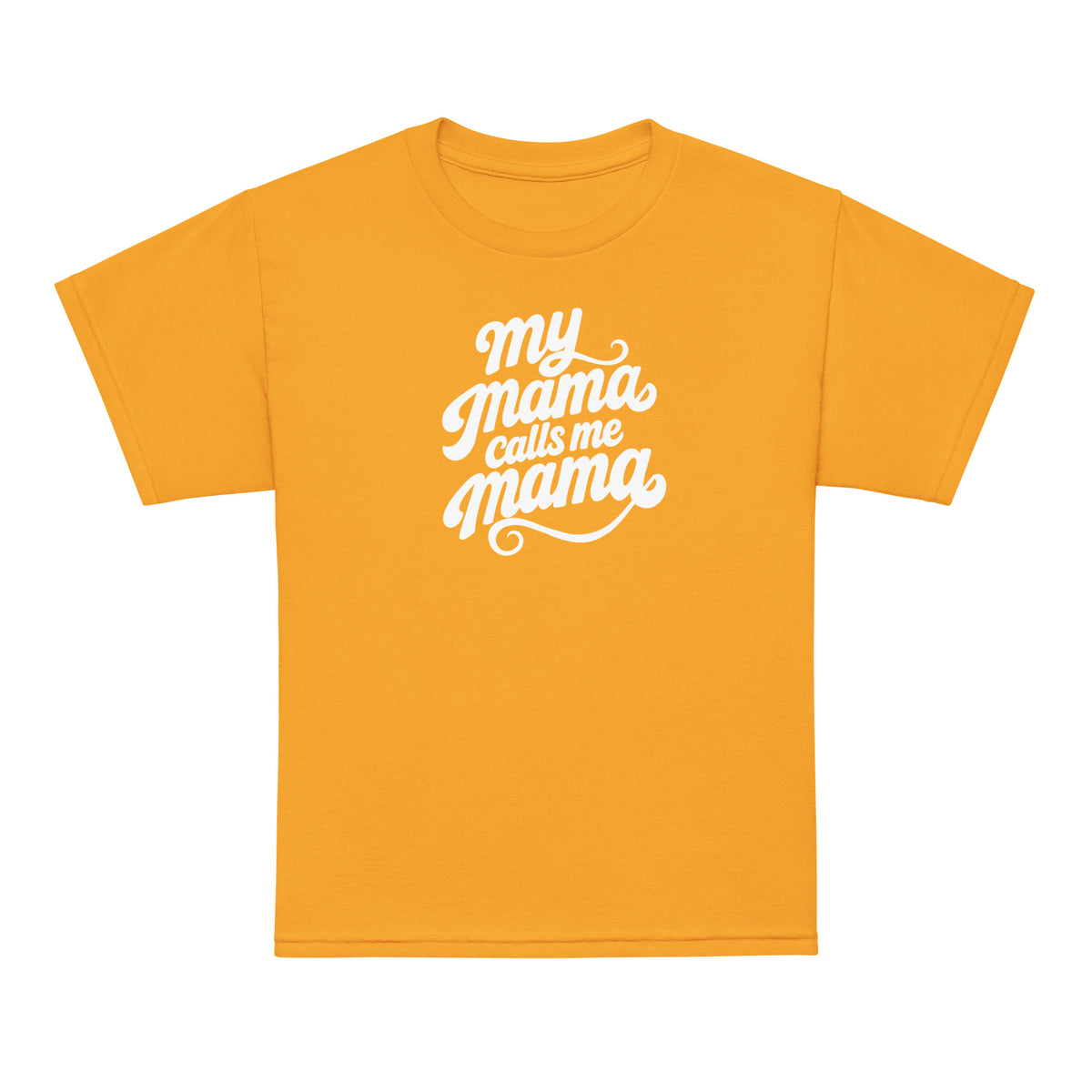 My Mama Calls Me Mama youth t-shirt in gold, front view, Arab family kids clothing by BOSA