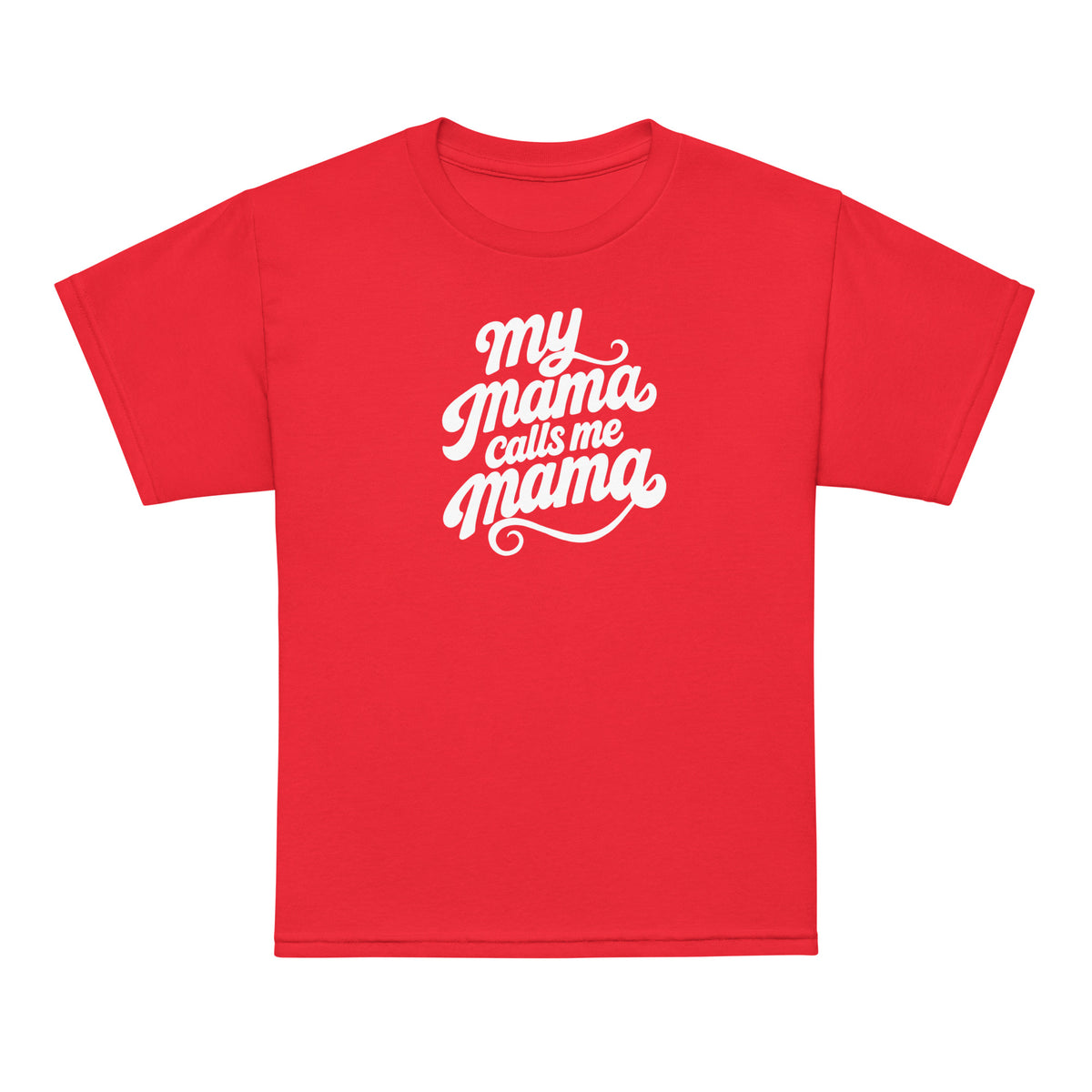 My Mama Calls Me Mama youth t-shirt in red, front view, Arab family kids clothing by BOSA
