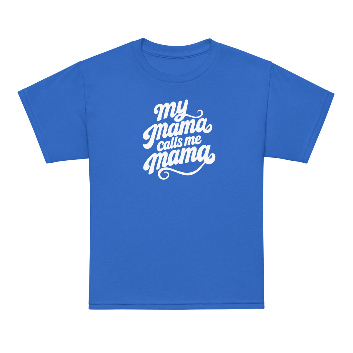 My Mama Calls Me Mama youth t-shirt in royal blue, front view, Arab family kids clothing by BOSA