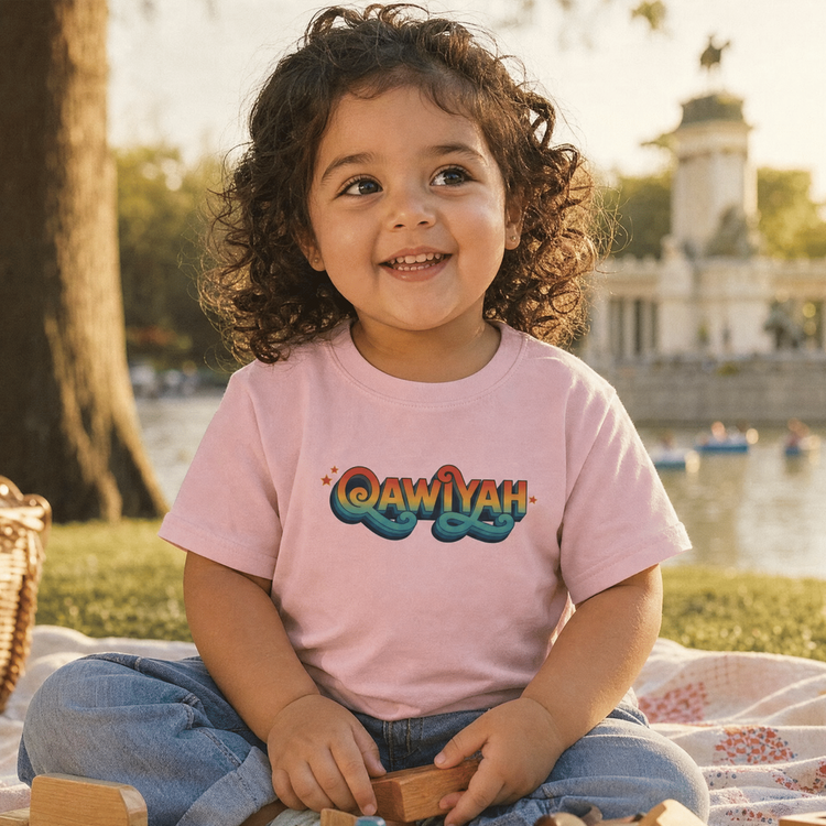 Qawiyah short sleeve baby tee, Arabic strong woman slogan baby clothing by BOSA