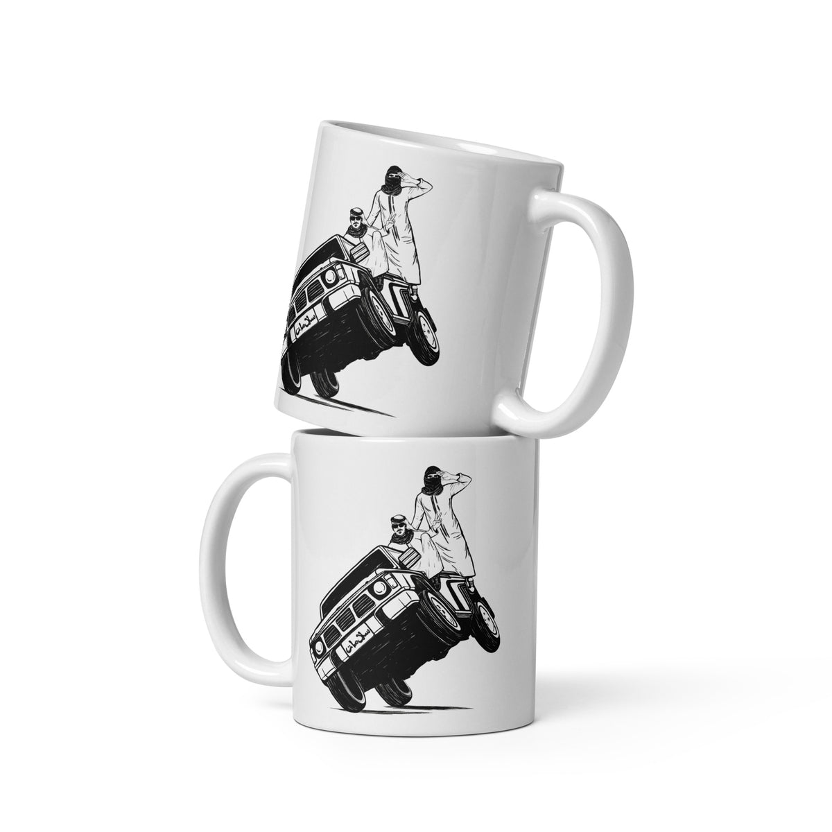 Sidewheelie white glossy mug, 11 oz, Arab car culture gift by BOSA