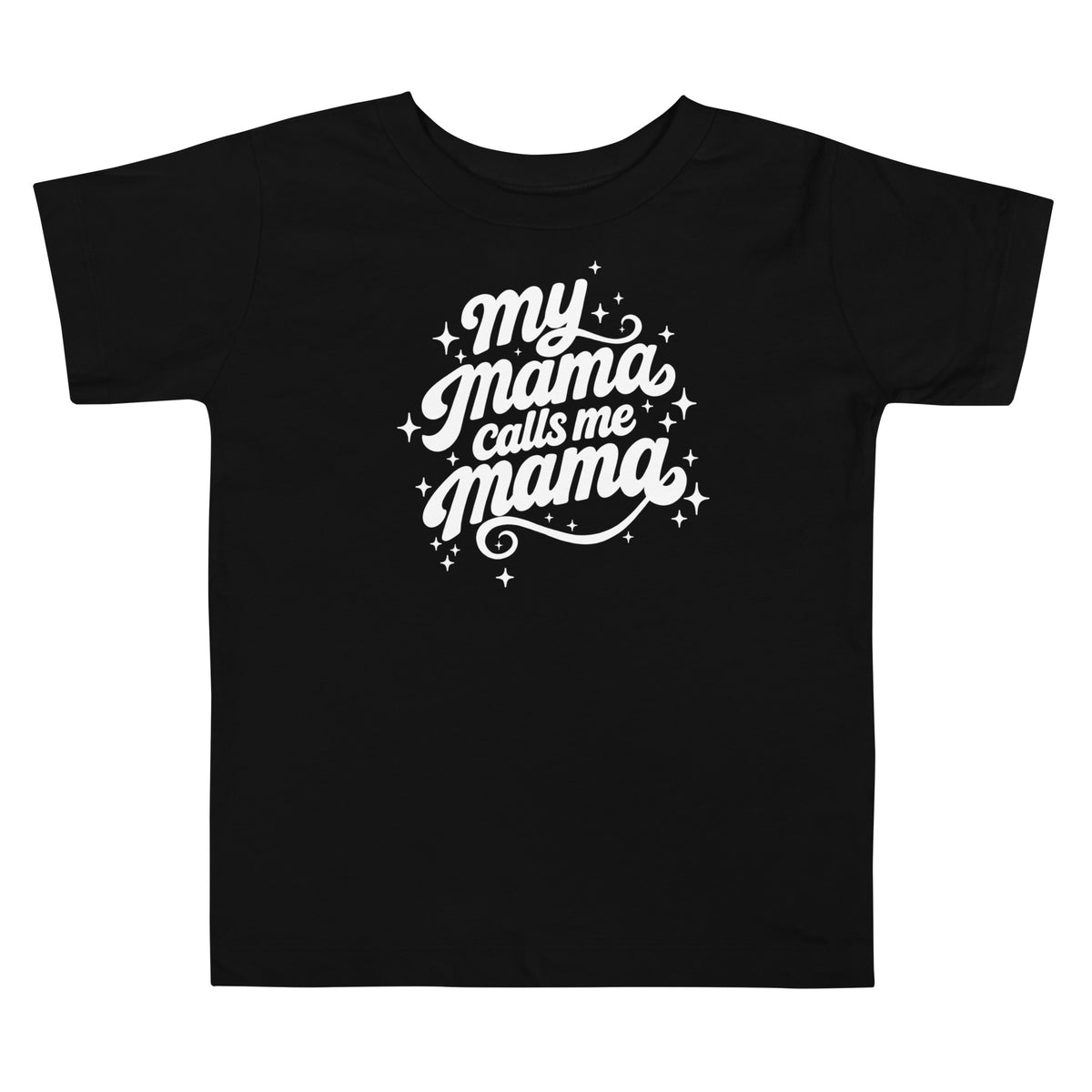 My Mama Calls Me Mama toddler short sleeve tee in black, front view, Arab family toddler clothing by BOSA