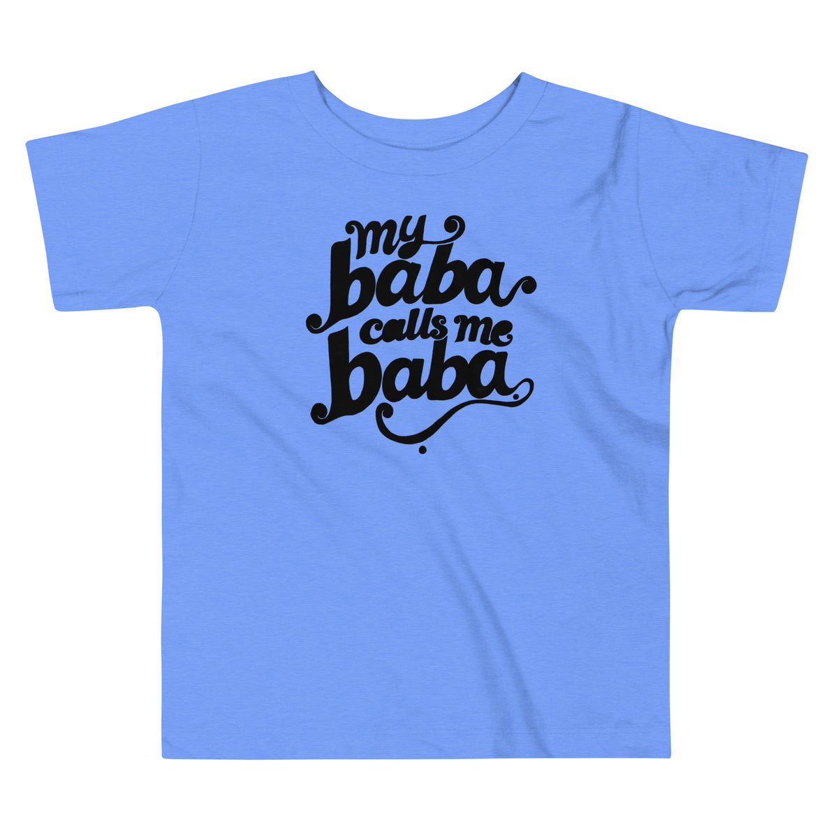 My Baba Calls Me Baba toddler short sleeve tee in heather columbia blue, front view, Arab family toddler clothing by BOSA