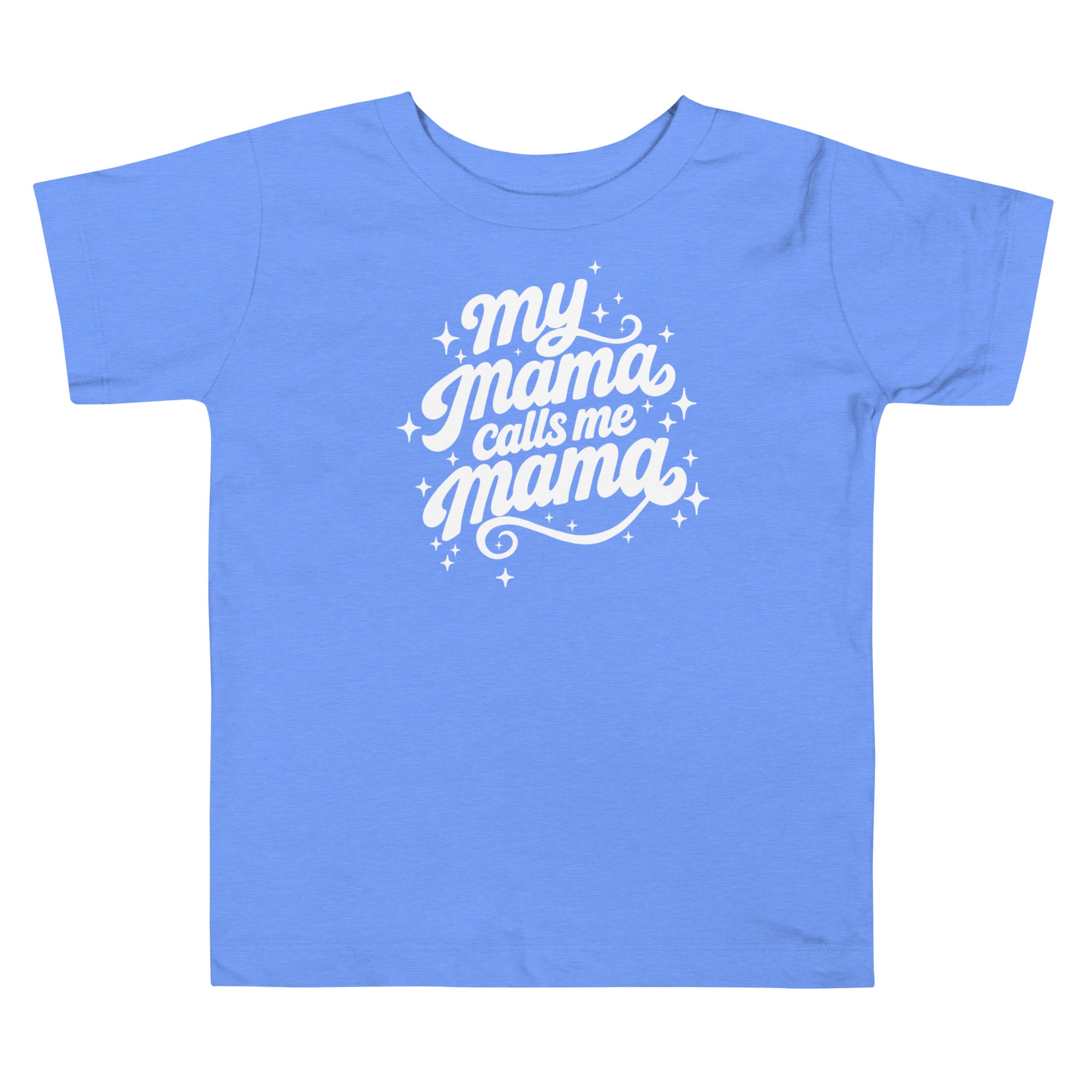 My Mama Calls Me Mama toddler short sleeve tee in heather columbia blue, front view, Arab family toddler clothing by BOSA