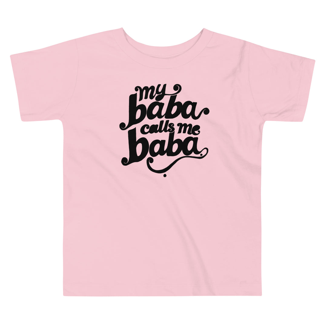 My Baba Calls Me Baba toddler short sleeve tee in pink, front view, Arab family toddler clothing by BOSA