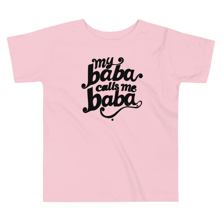My Baba Calls Me Baba toddler short sleeve tee in pink, front view, Arab family toddler clothing by BOSA