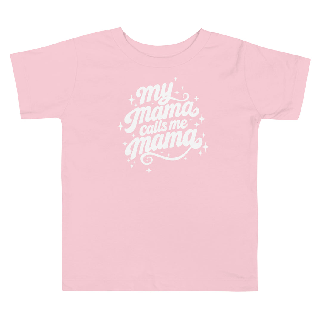 My Mama Calls Me Mama toddler short sleeve tee in pink, front view, Arab family toddler clothing by BOSA