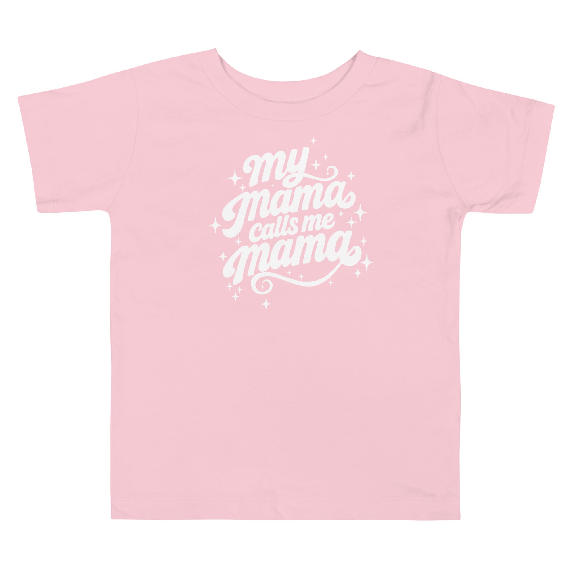 My Mama Calls Me Mama toddler short sleeve tee in pink, front view, Arab family toddler clothing by BOSA