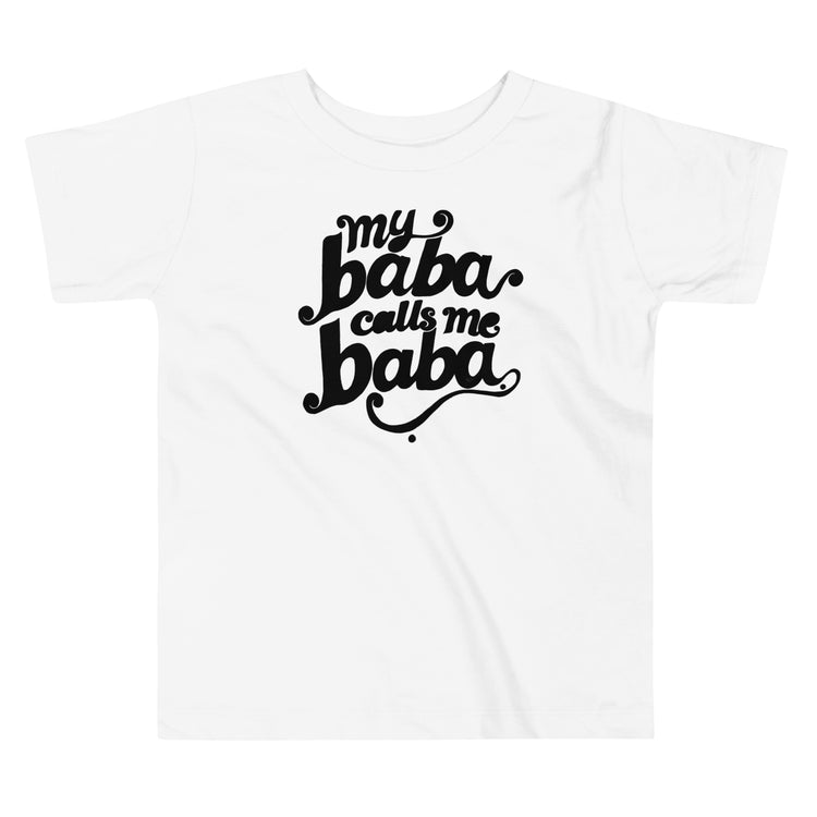 My Baba Calls Me Baba toddler short sleeve tee in white, front view, Arab family toddler clothing by BOSA