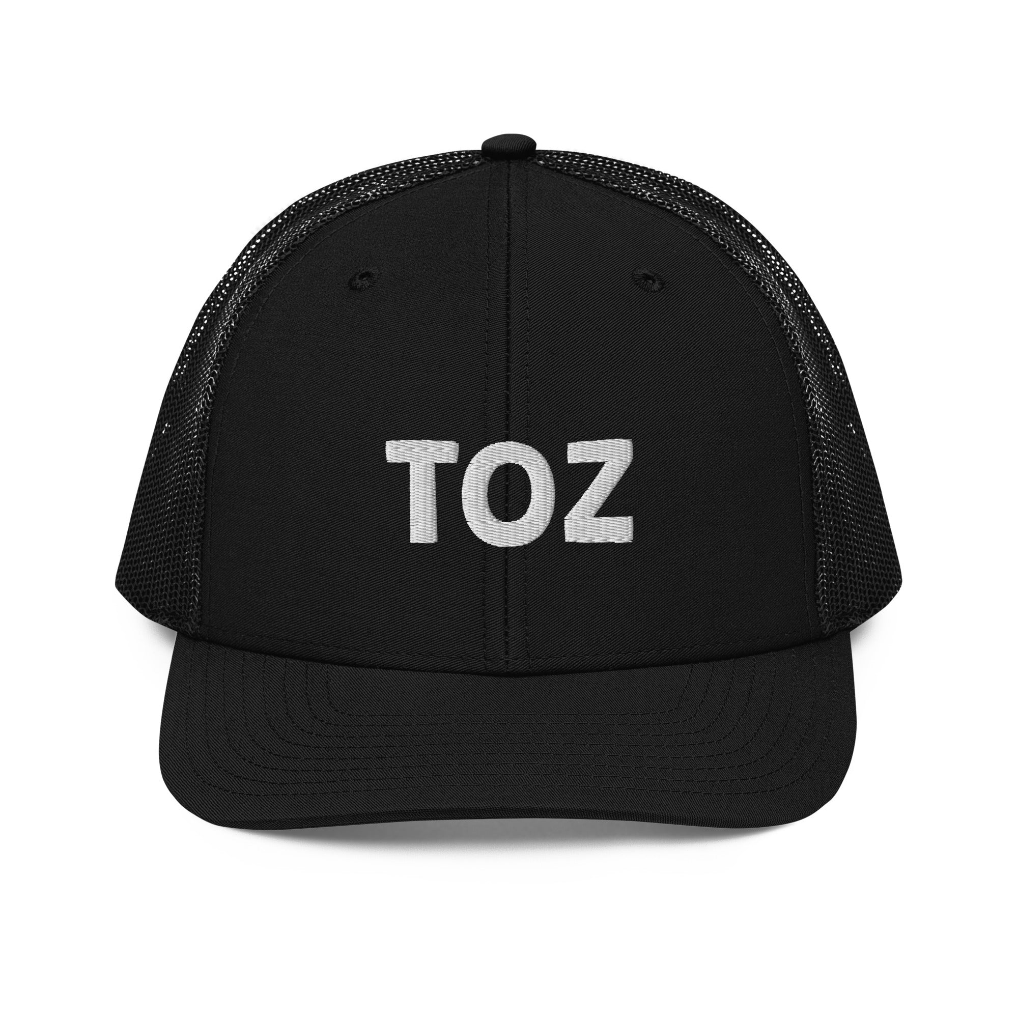 Toz snapback trucker cap in black, front view, Arabic slogan cap by BOSA