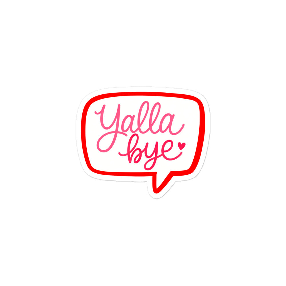 Yalla Bye bubble-free sticker, 3x3 inch, Arabic slogan design by BOSA